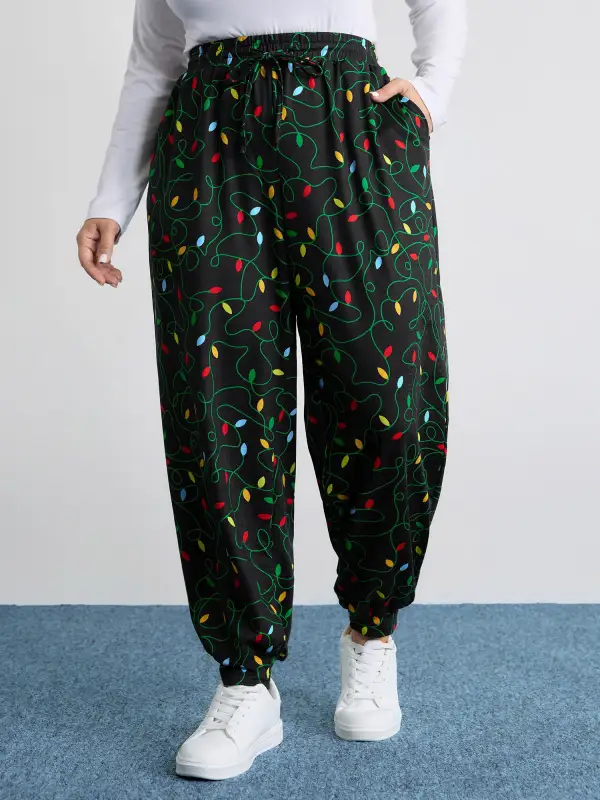 Colorful Lights Pattern Stretchy-Fit Pants