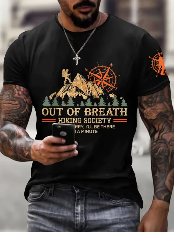 Men'S T-Shirt Men'S Out Of Breath Hiking Society Don'T Worry I'Ll Be There Soon Print Short Sleeve Top