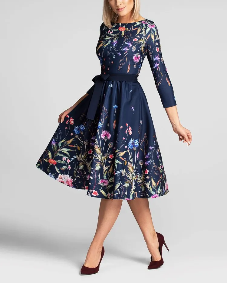 Fashionable Versatile Floral Print Dress