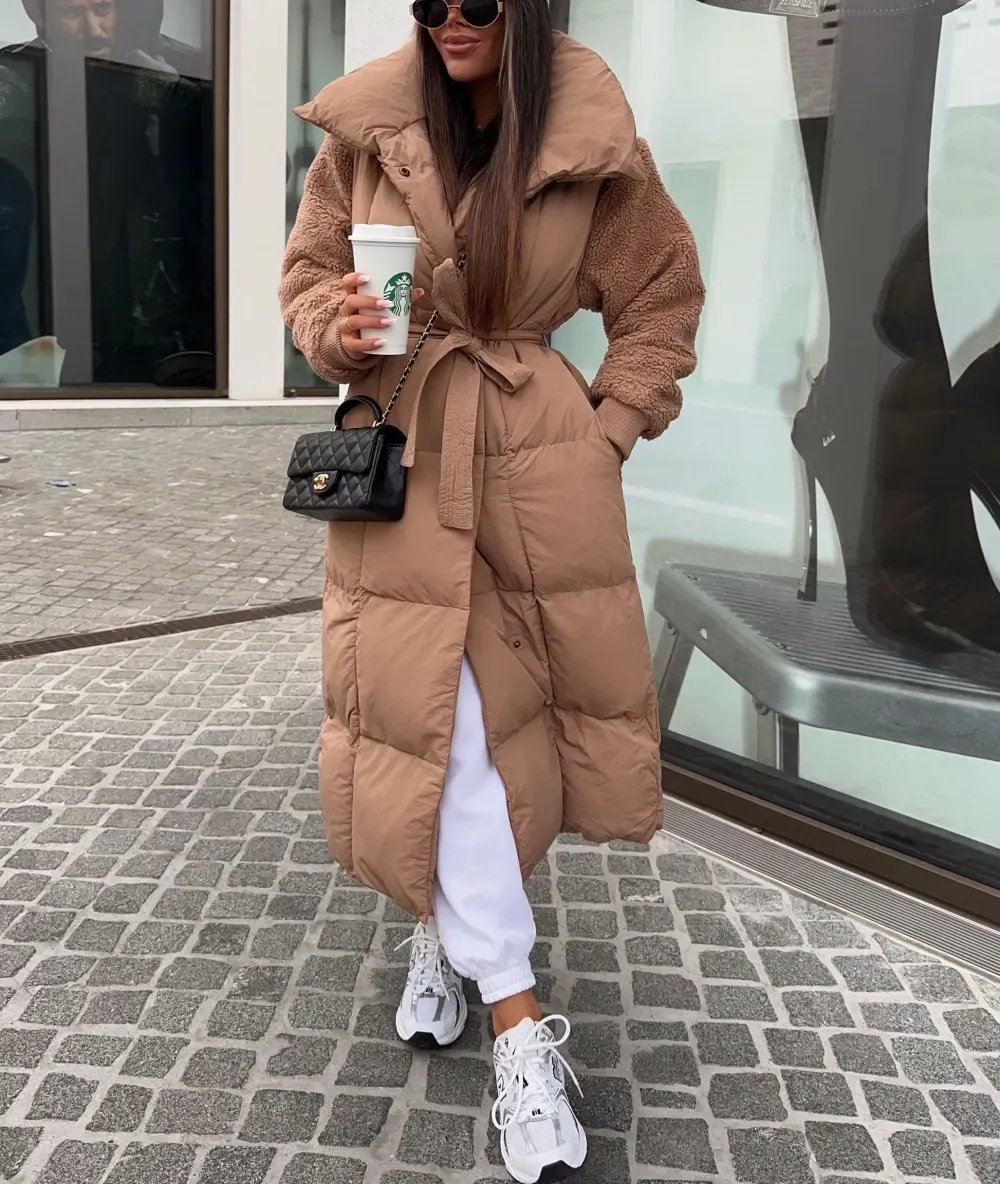 Lambswool Sleeve Tie-Up Long Jacket