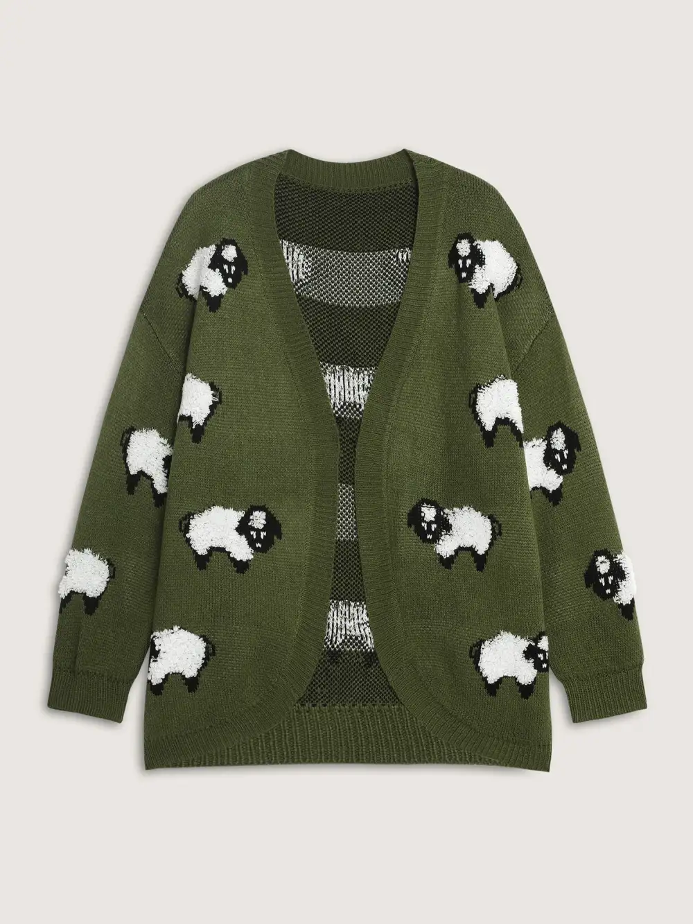 Flocked Lamb Curvy Hem Jacquard-Knit Cardigan