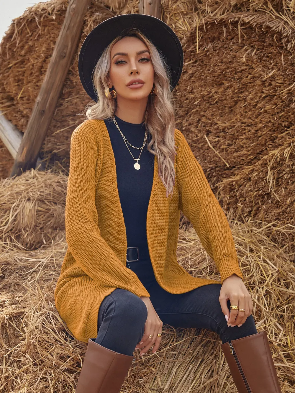 Solid Raglan Sleeve Open Front Cardigan