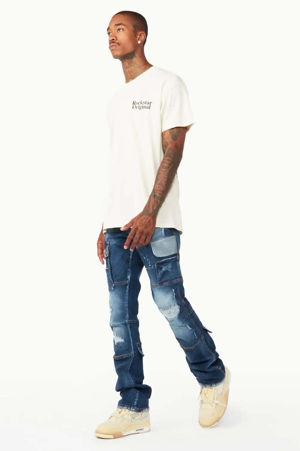 Gannon Dark Blue Stacked Flare Jean