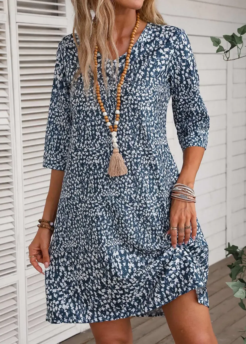 Navy Lightweight Ditsy Floral Print Dress