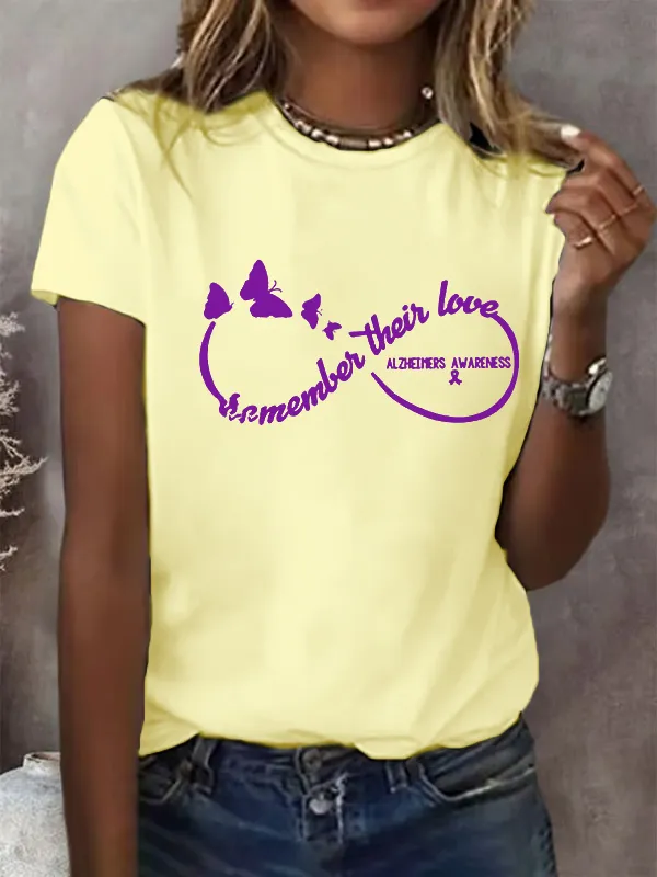 Women's Alzheimer's Awareness Remember Their Love Printed Short Sleeve T-Shirt