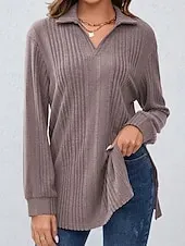 Women's T Shirt Tee Top Plain Fashion Modern Short Sleeve Shirt Collar Regular Tops Daily Going out Army Green Brown Fall Winter