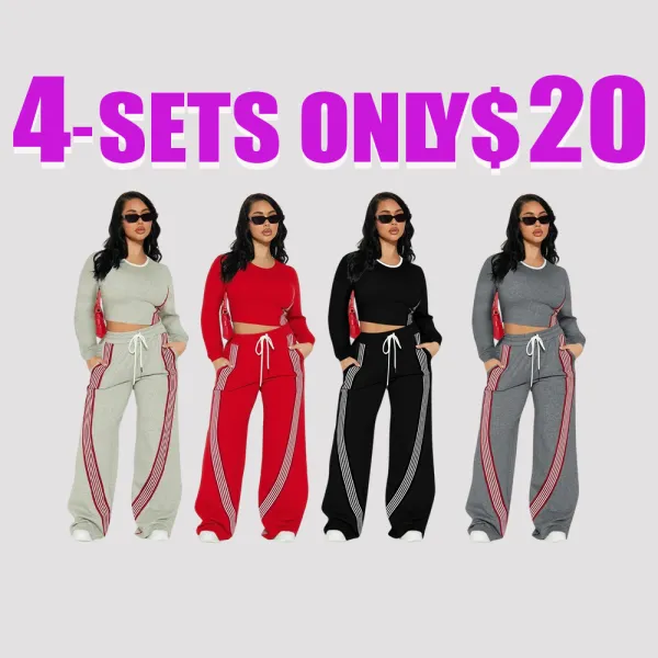 Women’s 2-Piece Activewear Set – Long Sleeve Top & Side Stripe Pants