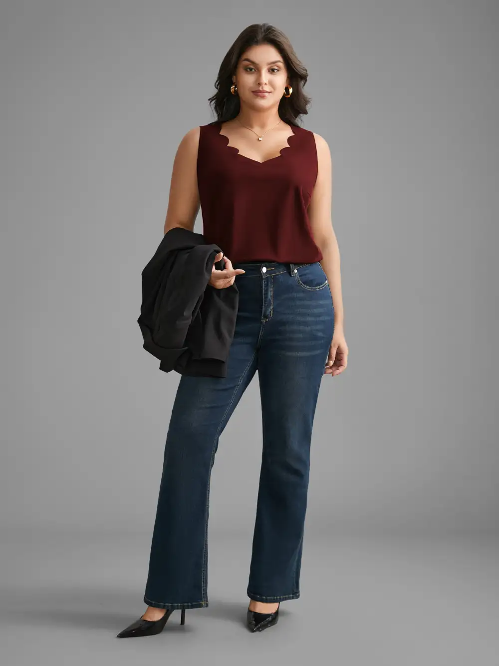 Solid V Neck Laser Cut Tank Top