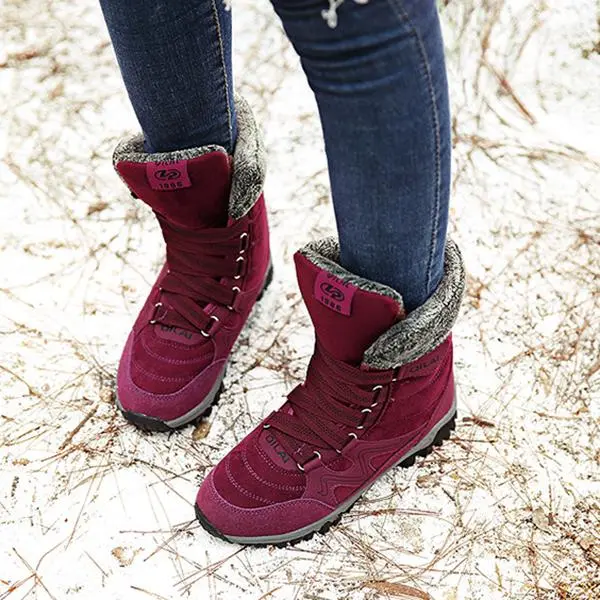 Large Size Women Hook Loop Outdoor Sneakers Mid Calf Warm Suede Boots