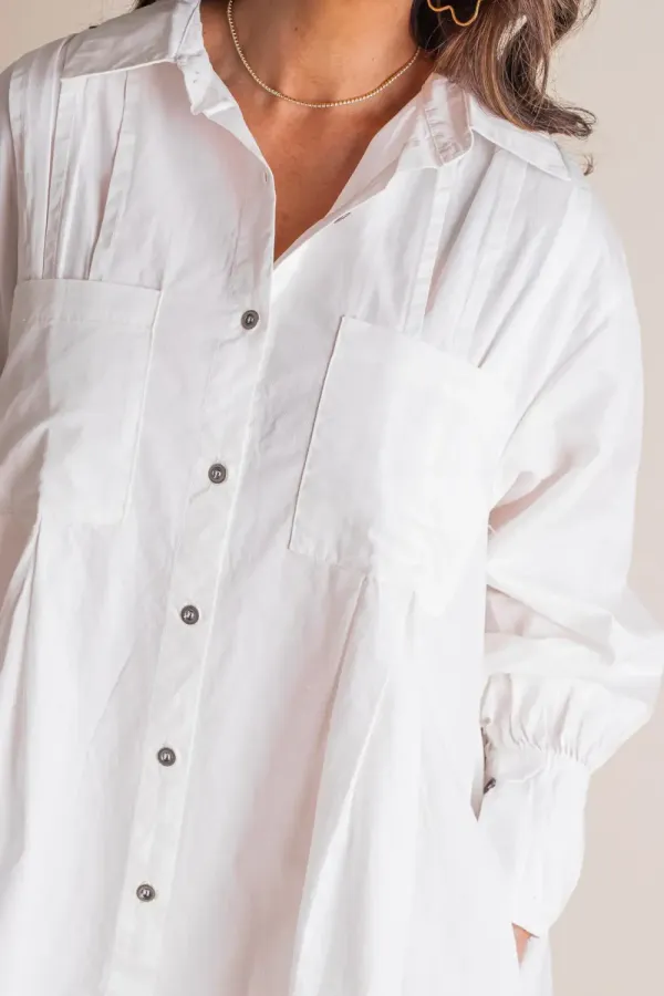 💝Women's Solid Button Pleated Shirt Dress