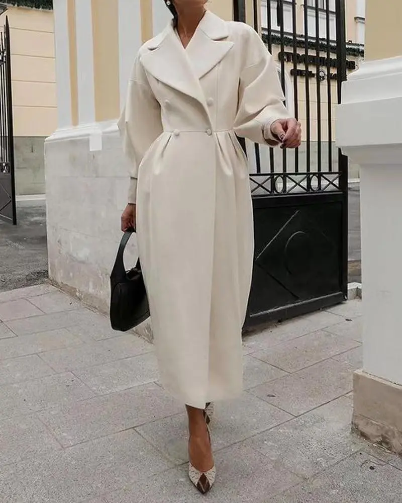 Retro Court Style Lantern Sleeve Large Lapel Long Coat