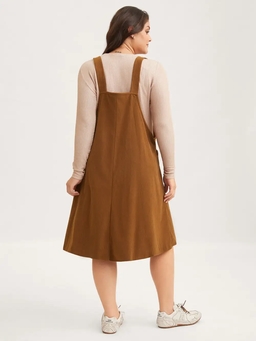 Solid Corduroy Pleated Overall Dress