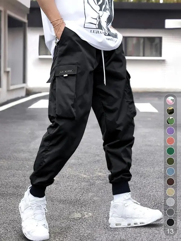 Men's Flap Pocket Drawstring Cargo Pants, Loose Drawstring Waist Jogger Trousers, Summer, Men Clothes, Please Purchase A Size Up