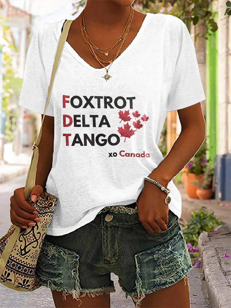 Women's Foxtrot Delta Tango Short Sleeves V-Neck Pure Cotton T-Shirt