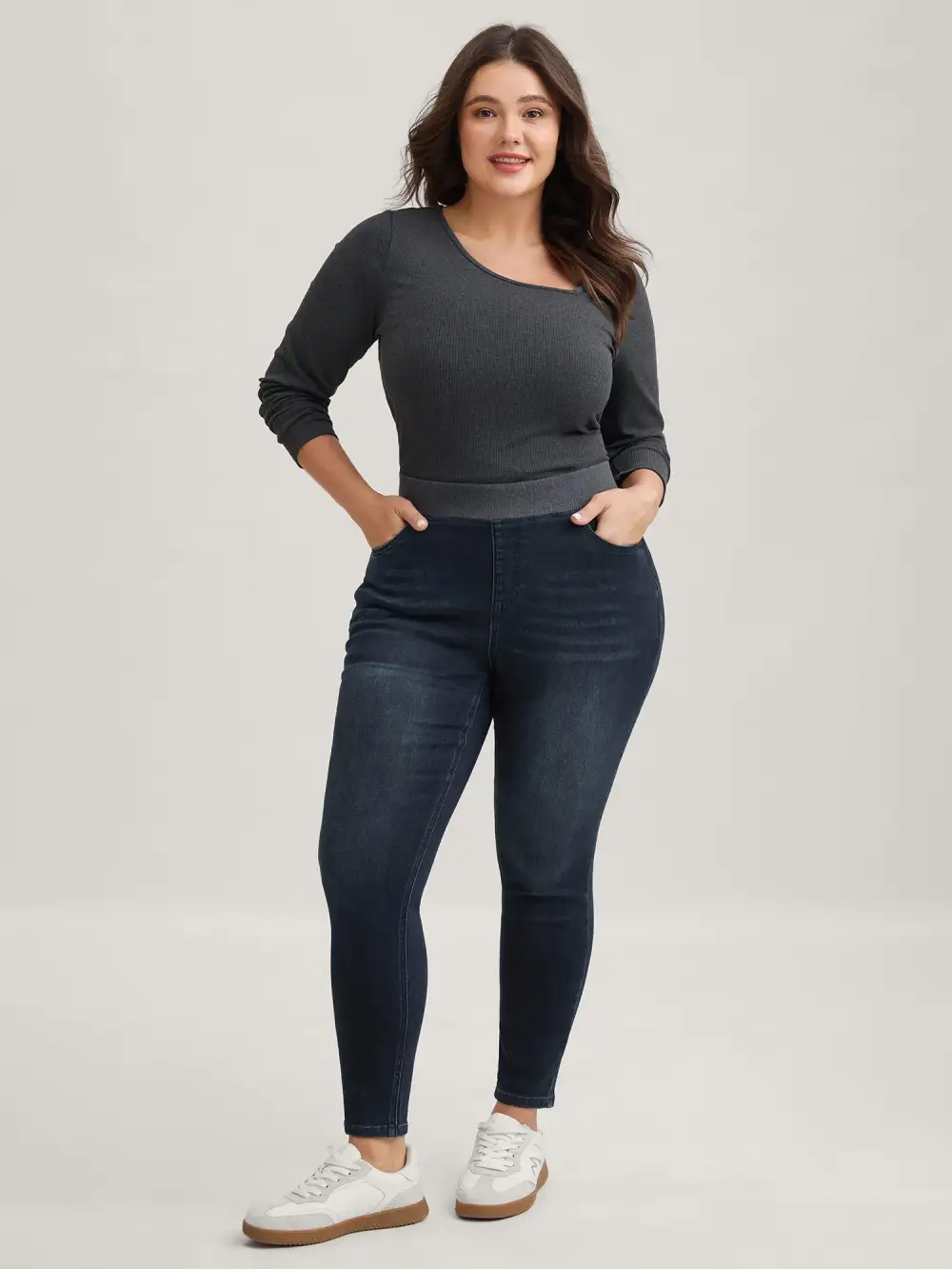 Stretchy Whiskered Waist Skinny Knit Jeans