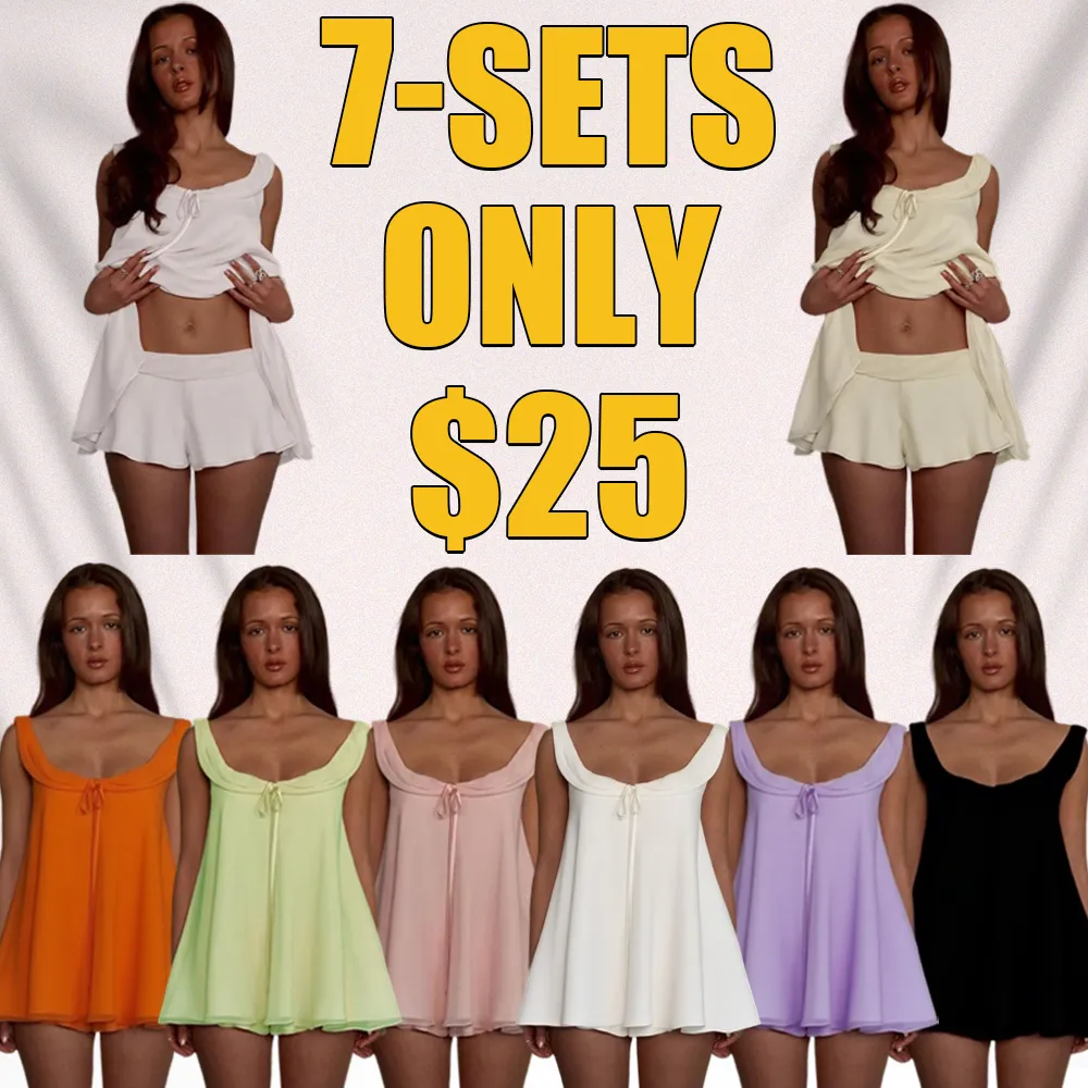 Women’s Summer 2-Piece Set-U-Neck Tank Top & Low-Rise Shorts