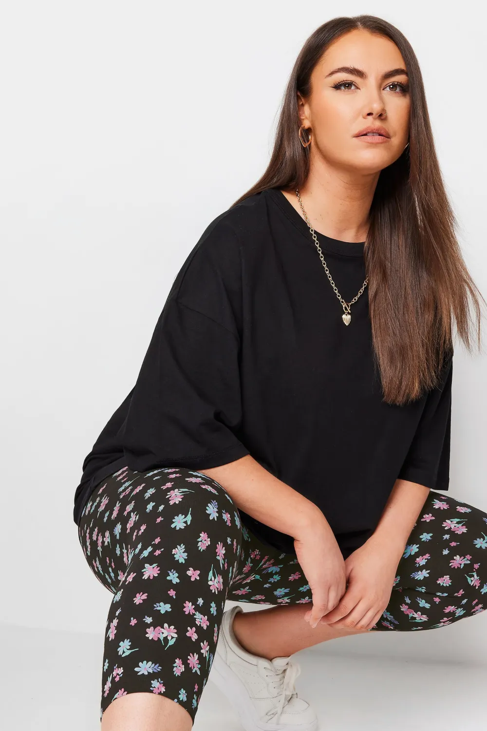 YOURS Curve 2 PACK Black & Blue Floral Print Cropped Leggings
