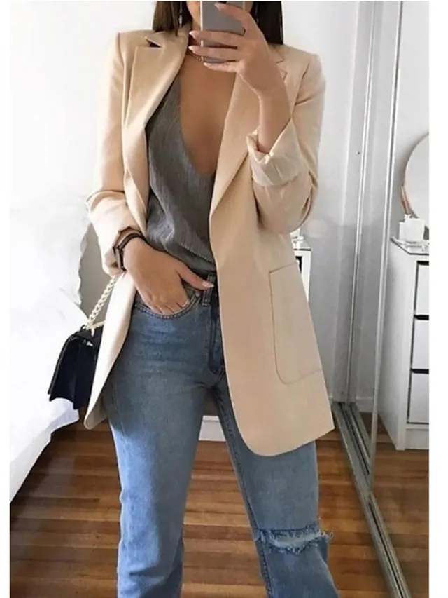 Women's Blazer Open Front Business Office Blazer Outfit with Pocket Casual Clean Fit Formal Spring