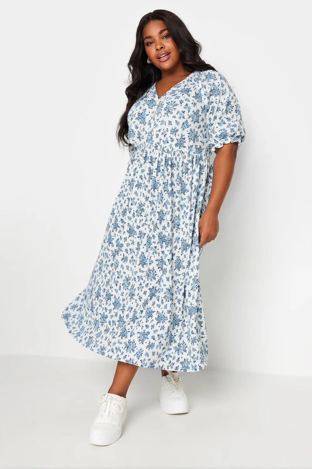 YOURS Curve White Vintage Floral Textured Midaxi Dress