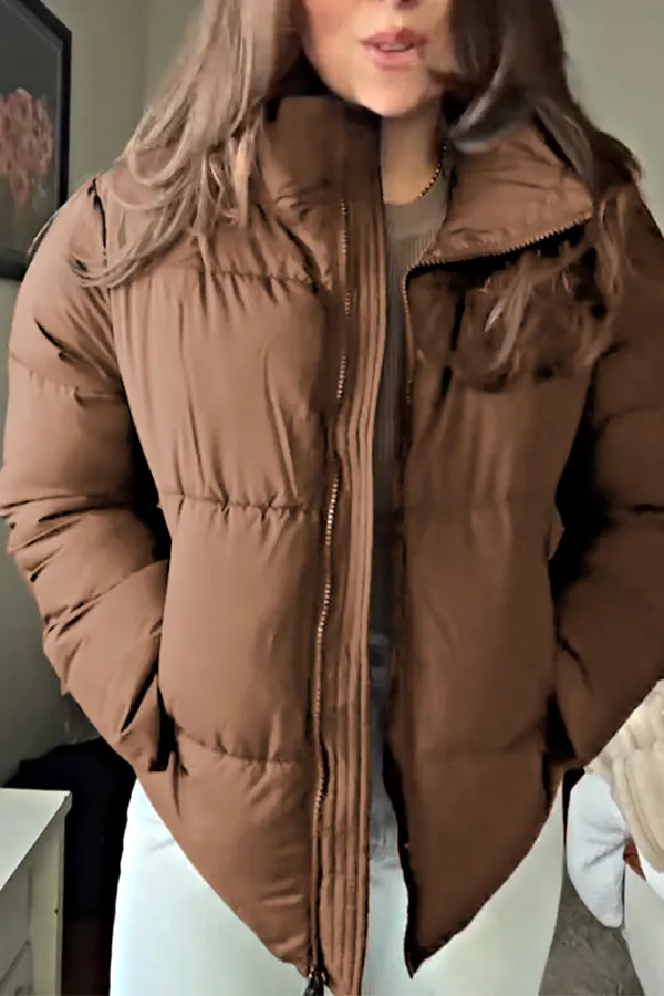 Women's solid color casual hooked down jacket