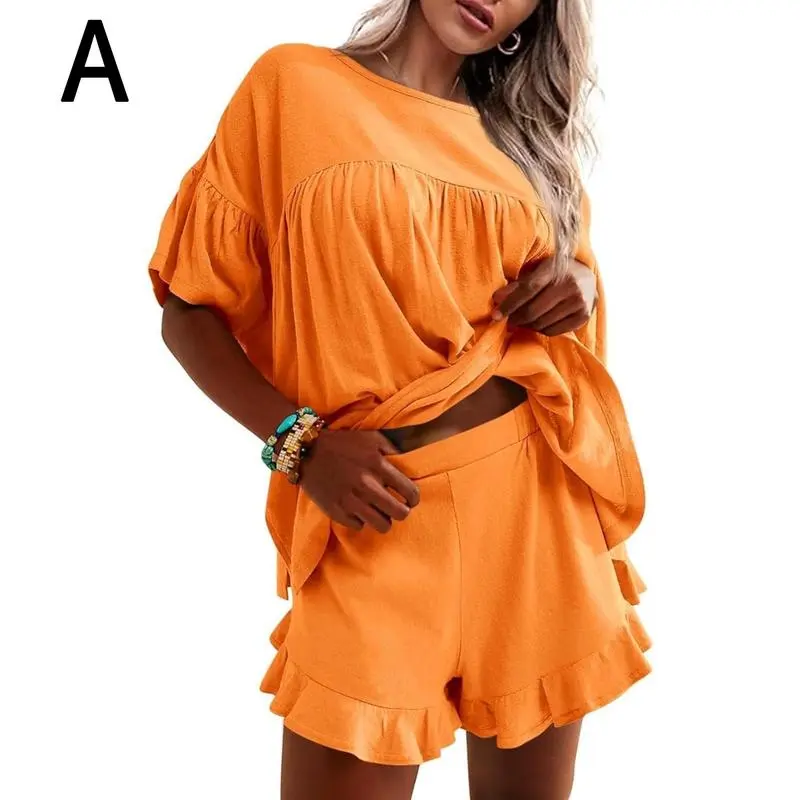Women's 2 Piece Pajama Set – Ruffle Sleeve Top & Shorts Lounge Outfit