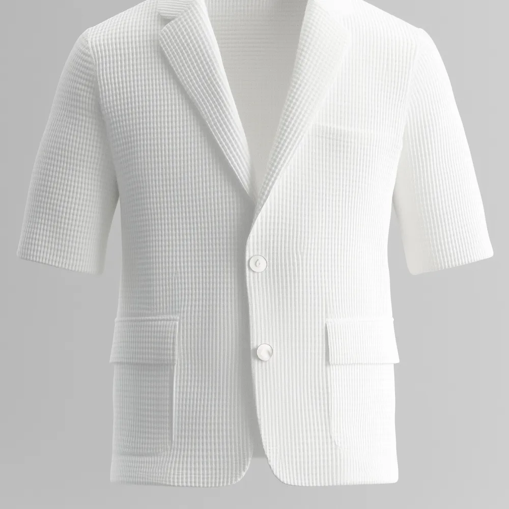 Men's Textured Notched Lapel Two Button Half Sleeve Blazer