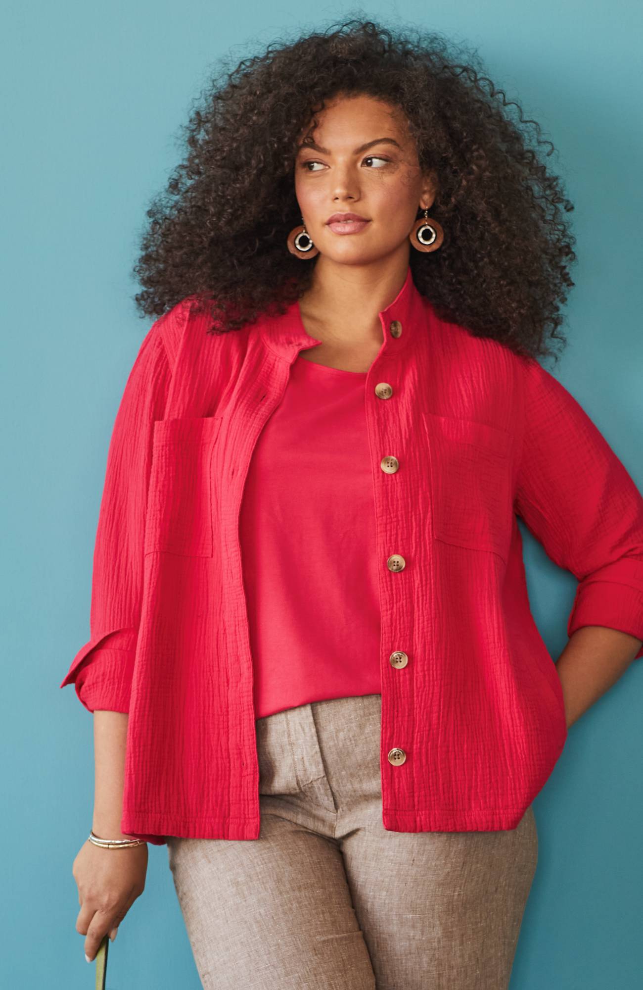 Cotton-Gauze Button-Front Jacket