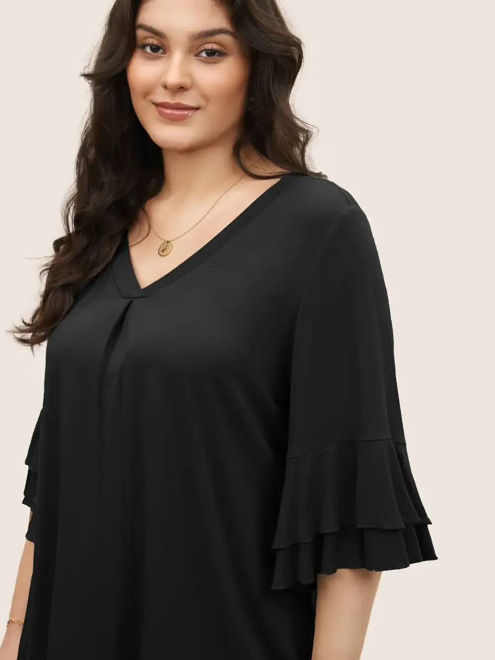Supersoft Essentials Ruffle Layered Sleeve Pleated T-Shirt