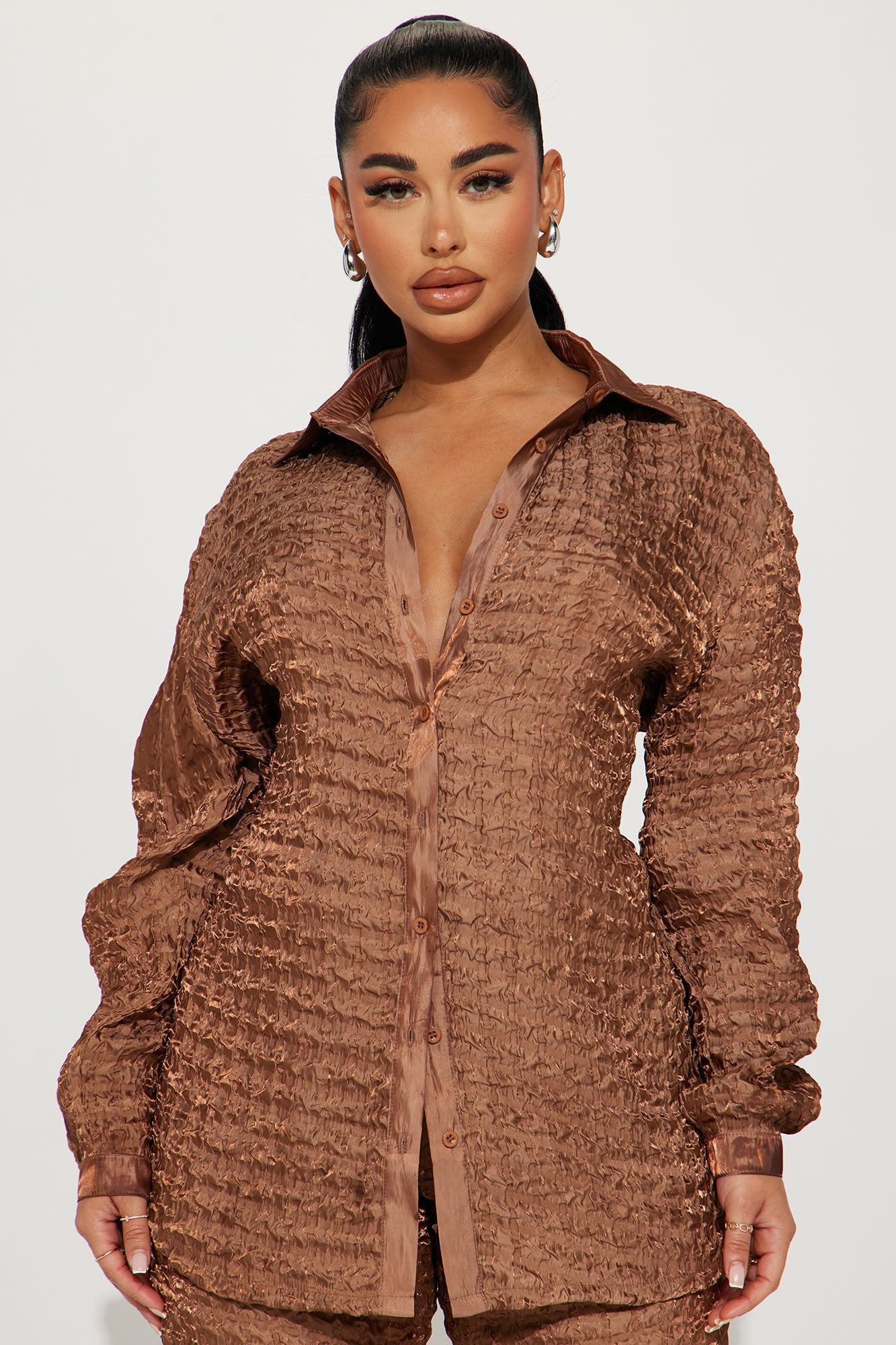 Royal Textured Pant Set - Brown