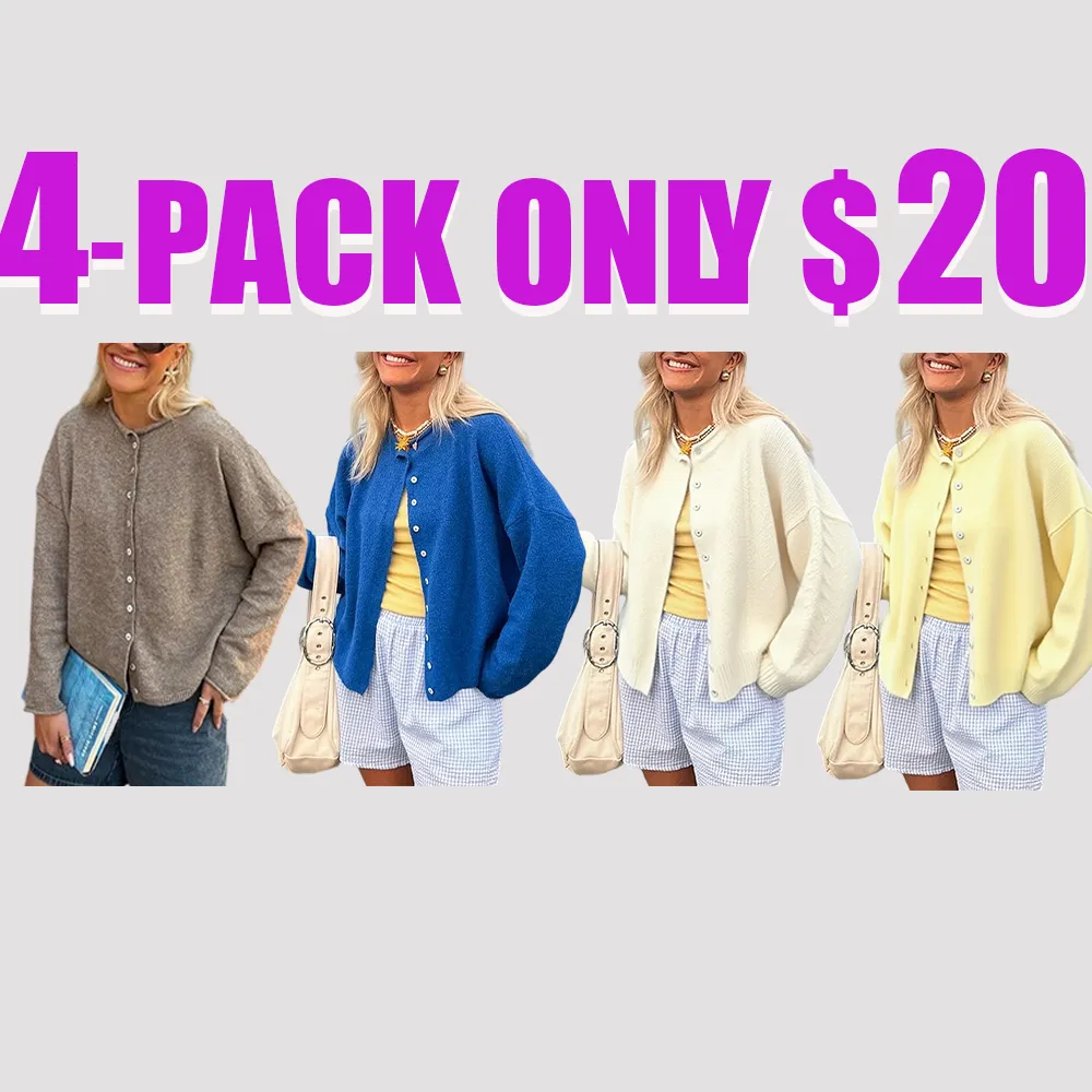 Women’s Vintage Knit Cardigan – Rolled Hem Solid Color Sweater Jacket for Autumn & Winter