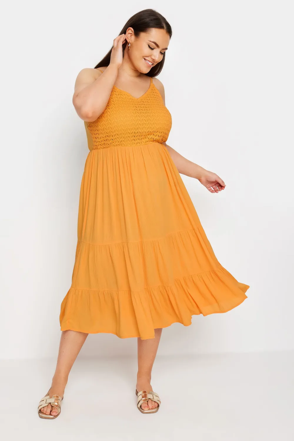 Yours Curve Orange Crochet Crinkle Midaxi Dress