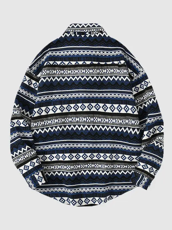 Men's casual geometric ethnic style blended wool shirt jacket