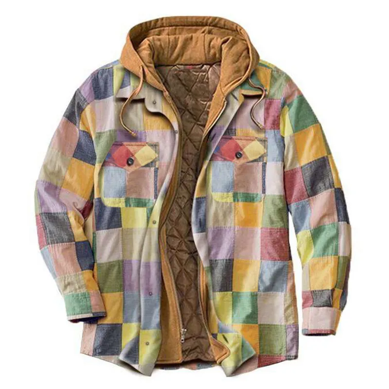 Retro Plaid Stitching Men's Outdoor Jacket