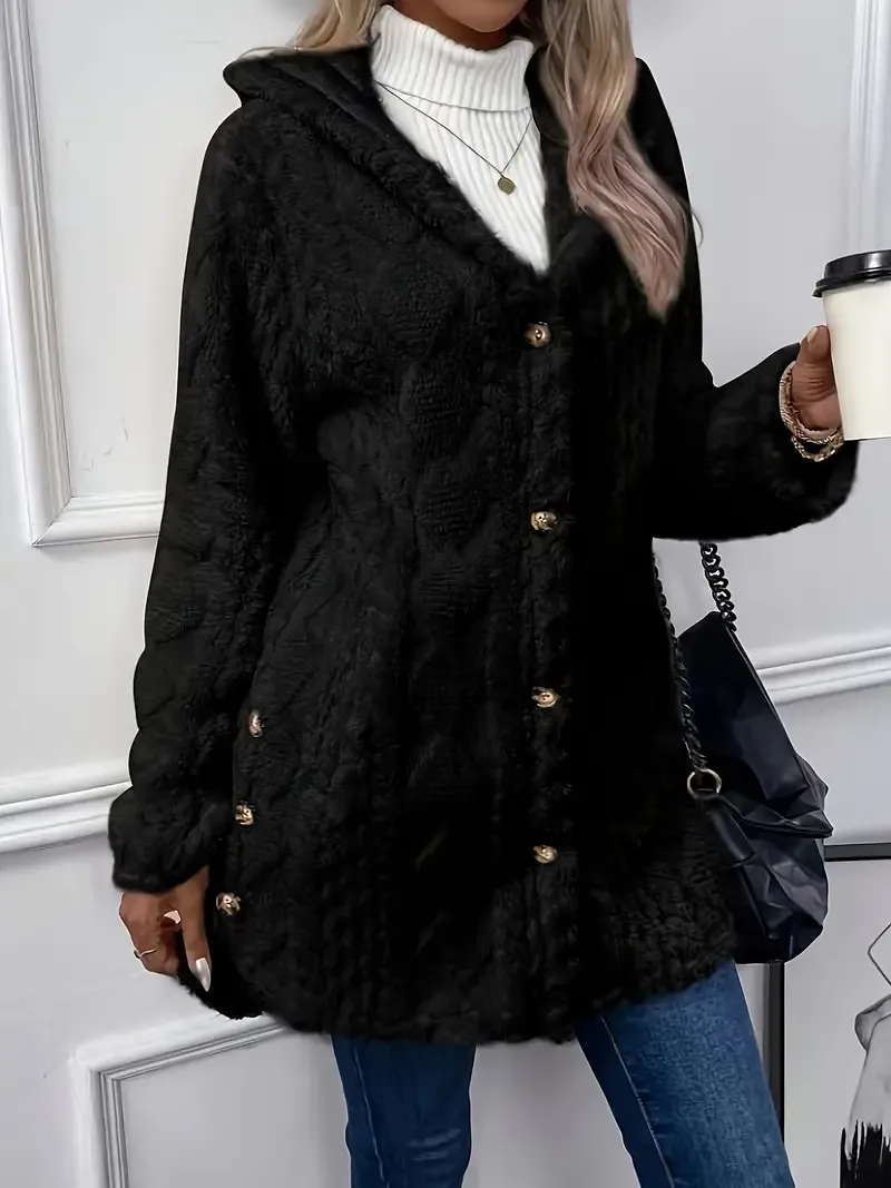 Luxurious Faux Fur Teddy Coat - Elegant Long Sleeve Split Side Hooded Outwear for Women - Soft, Warm, and Chic Winter Clothing