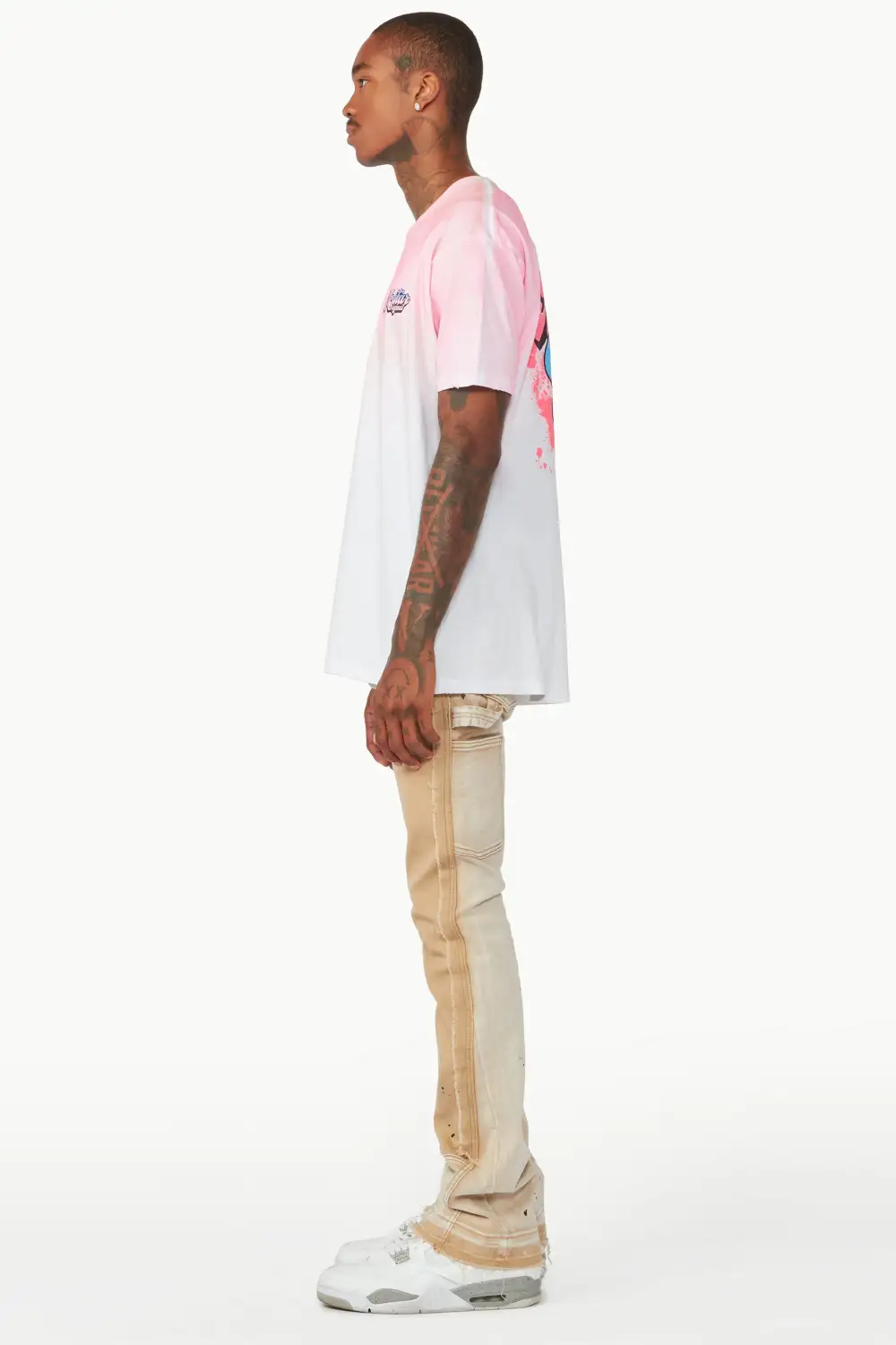 Carson Beige Stacked Flare Jean