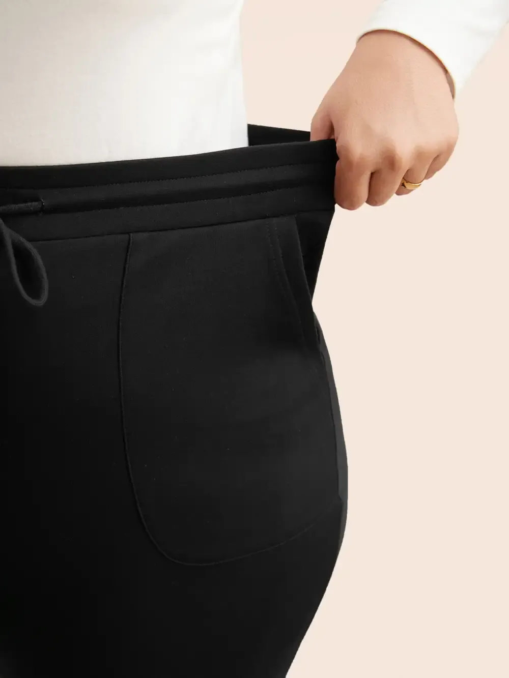 Plain Drawstring Medium Stretch Pants