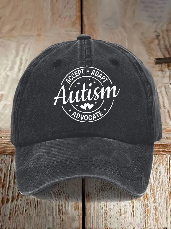 Unisex Distressed Washed Accept Adapt Advocate Autism Awareness Print Hat
