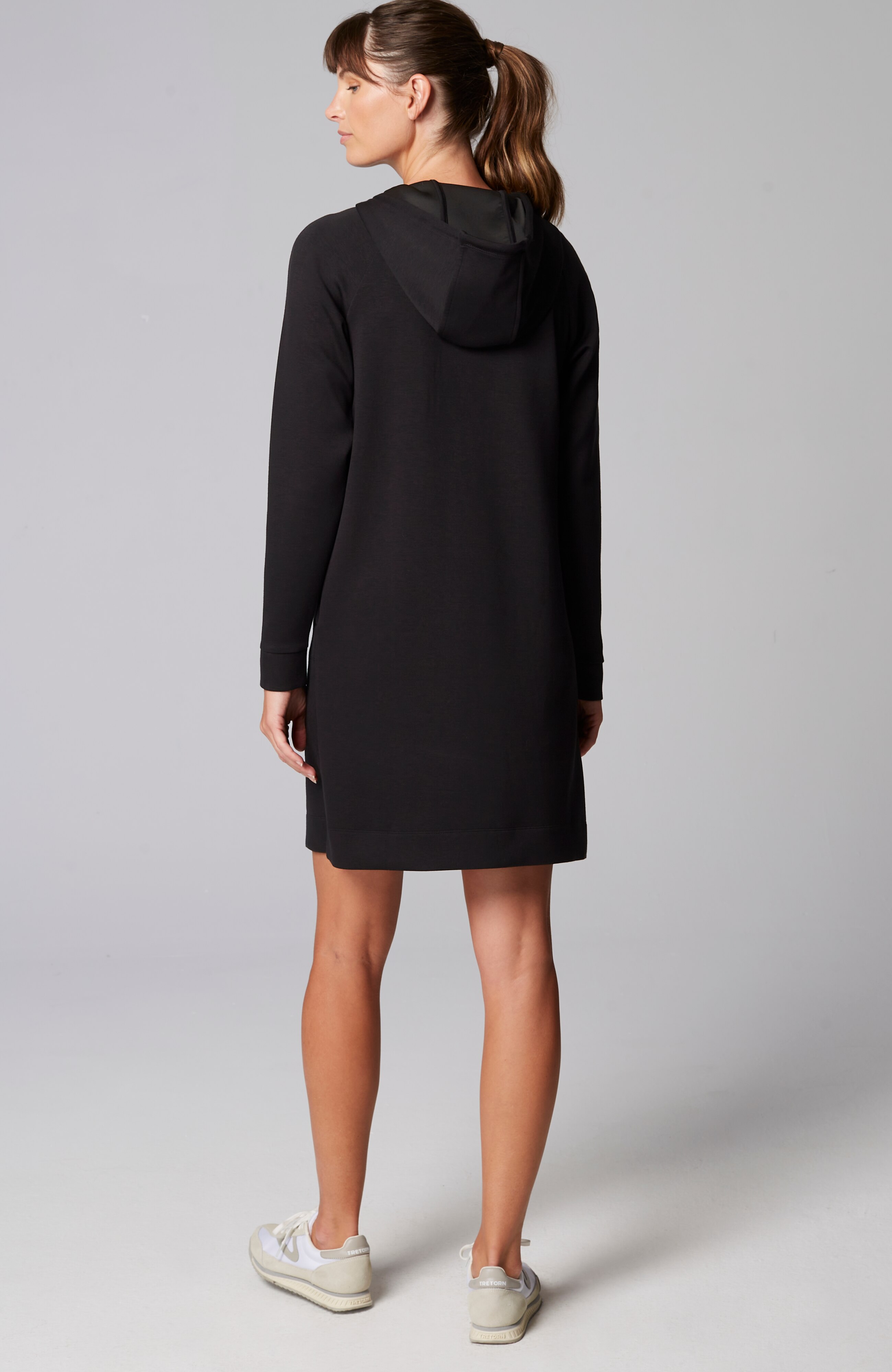 Fit Sleek Double-Knit Hooded Piped Dress