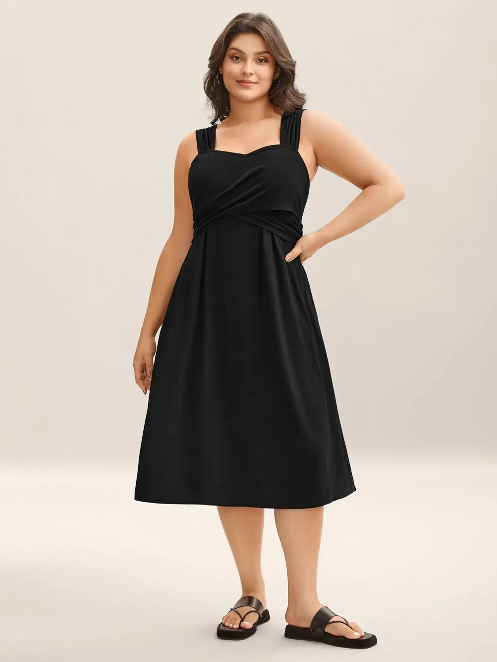Crosswrap Bodice Pockets Midi Dress
