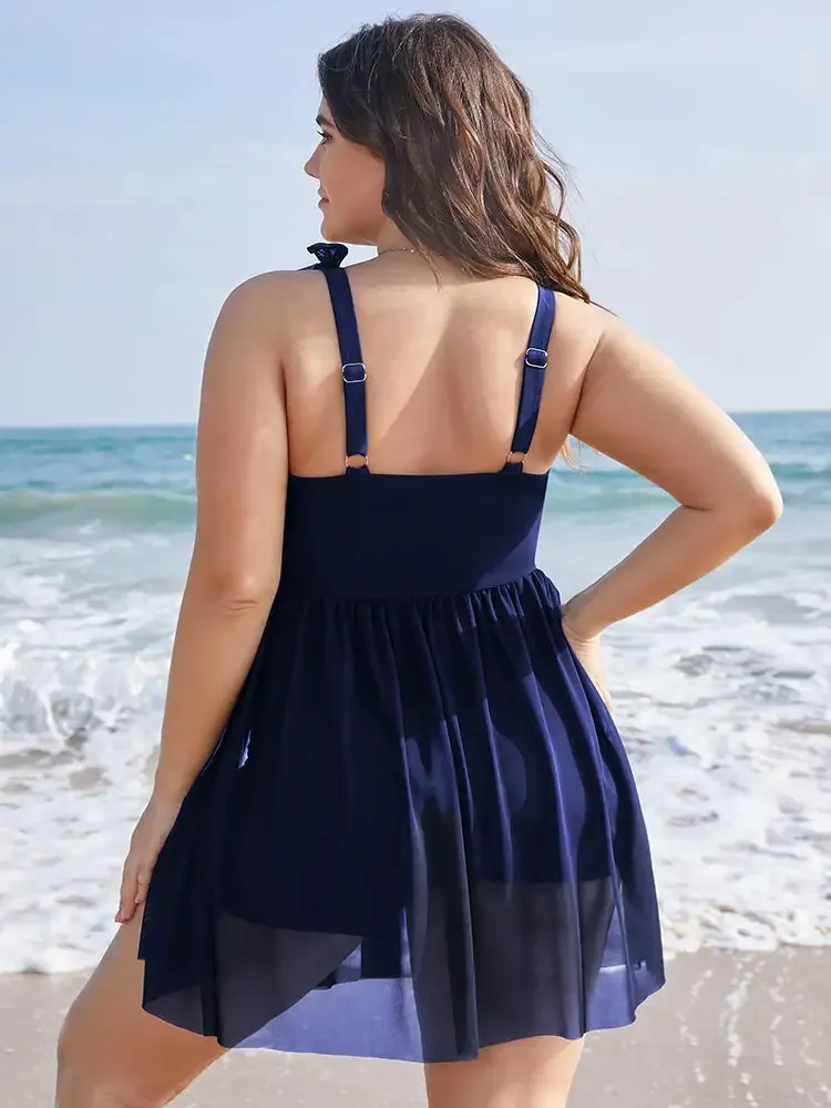 Sculpt Waist Ruched Split Hem Swim Dress