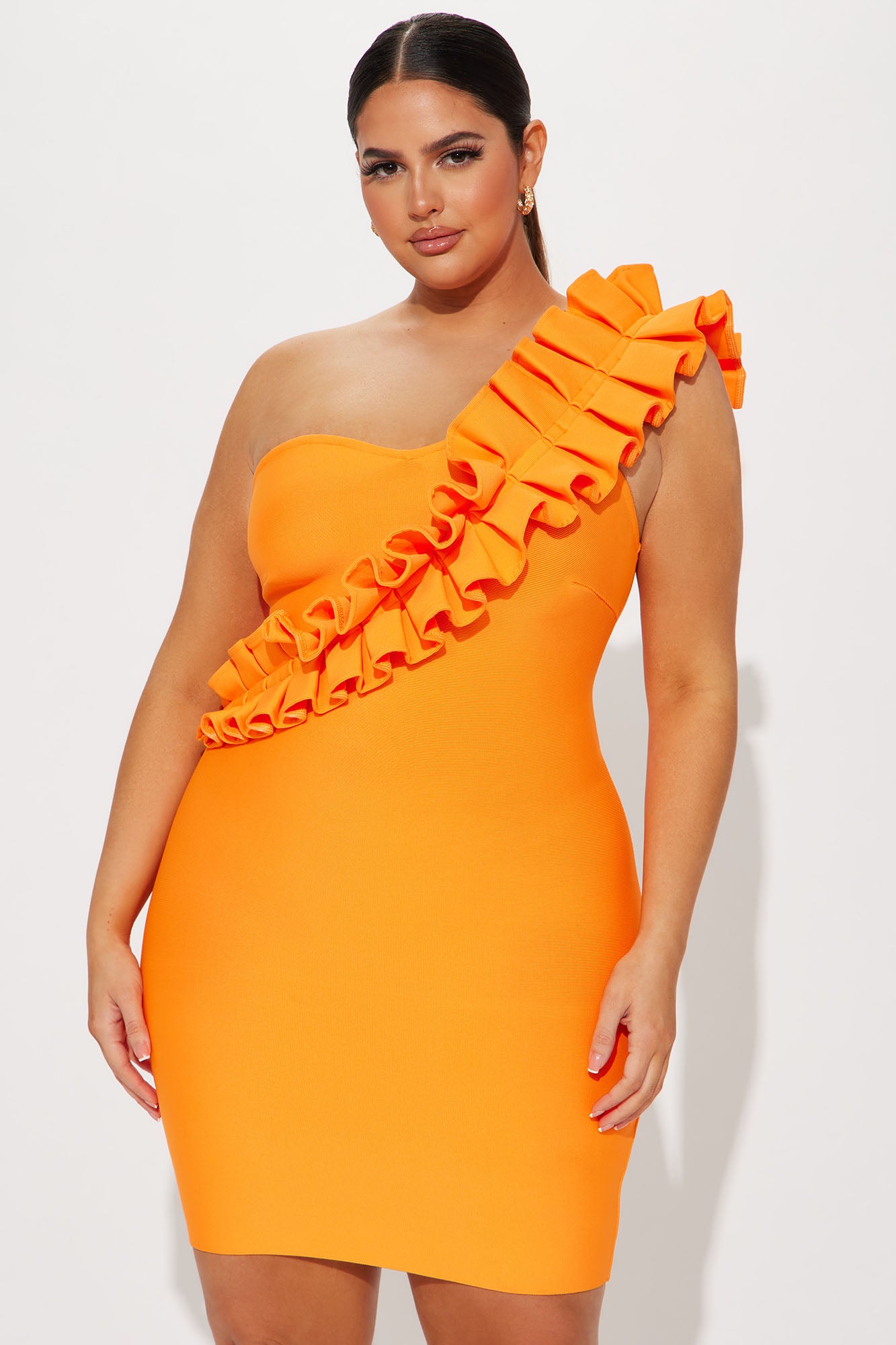 All Ruffled Up Mini Bandage Dress - Orange