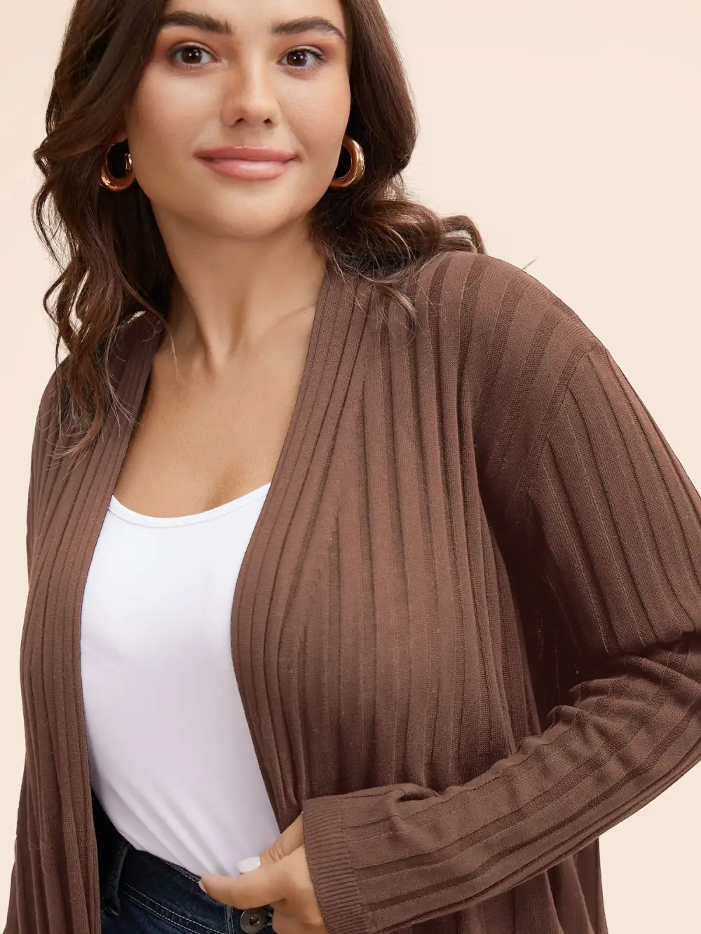 Plain Textured Kimono Collar Cardigan