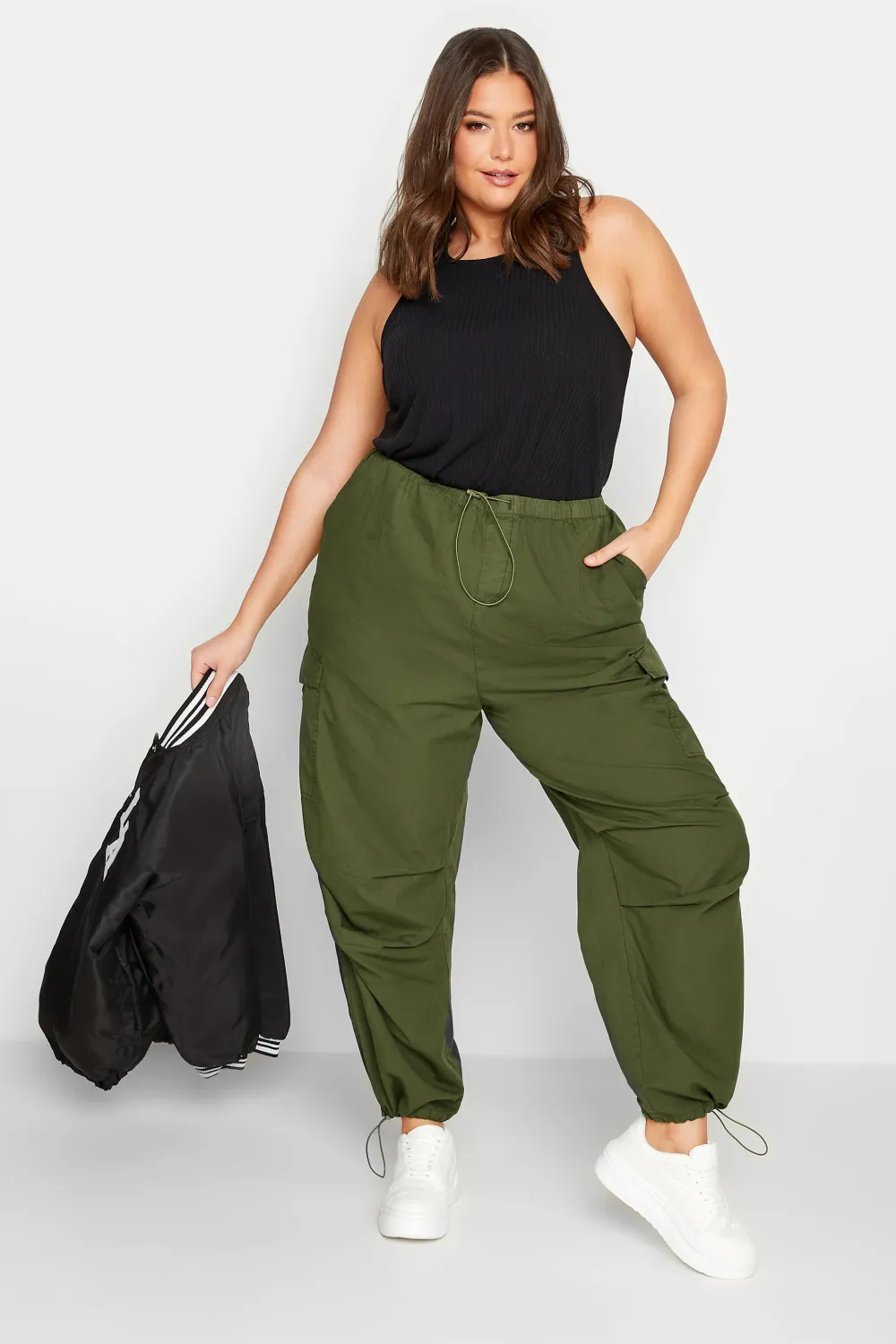 YOURS Curve Stone Brown Cargo Parachute Trousers