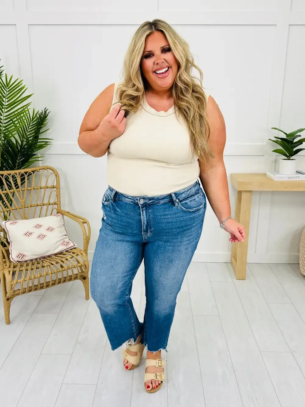 Step It Up Mica Straight Leg Step Hem Jeans