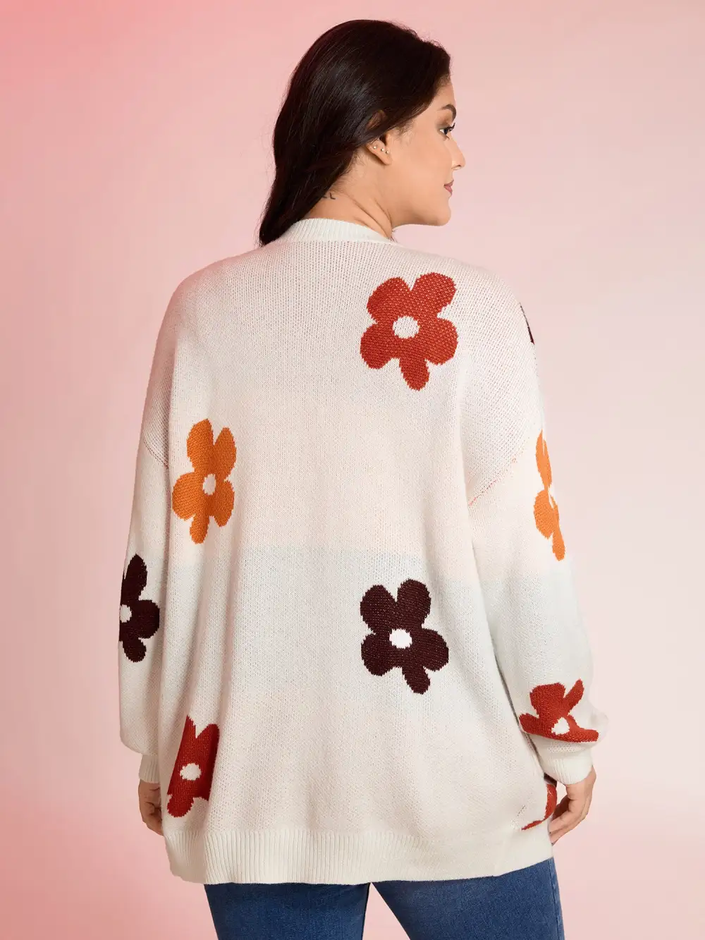 Floral Print Pockets Button-Front Knit Cardigan