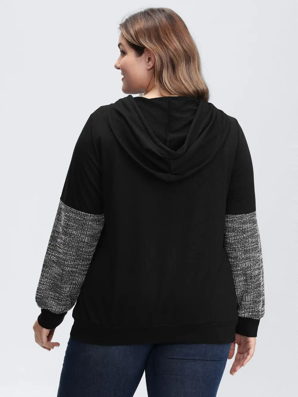 Spliced Color Contrast Textured Hoodie
