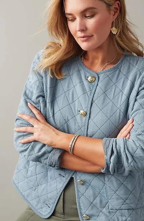 Diamond-Quilted Curved-Hem Jacket