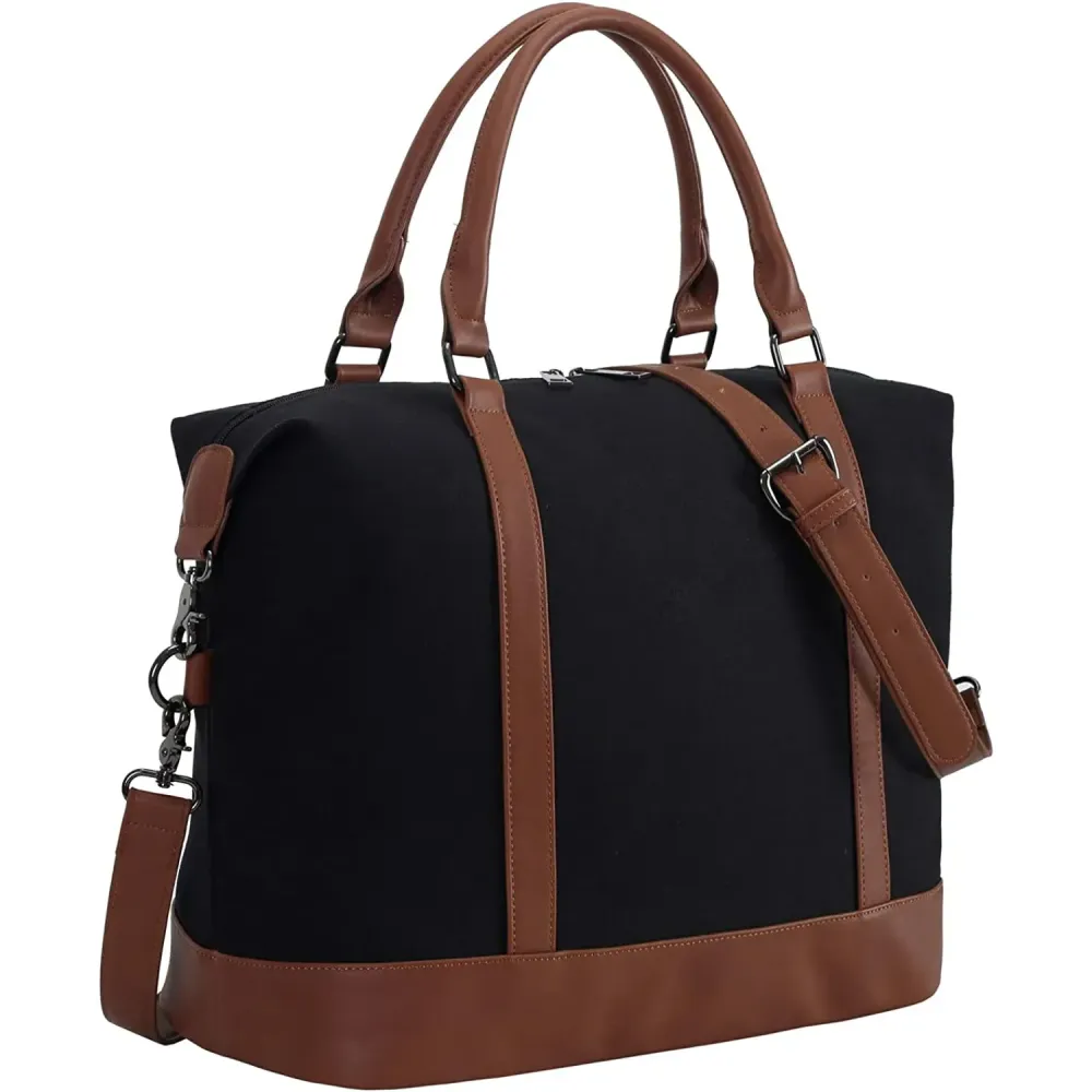Ladies Canvas Weekender Bag Overnight Carry-on Tote Duffel in Trolley Handle