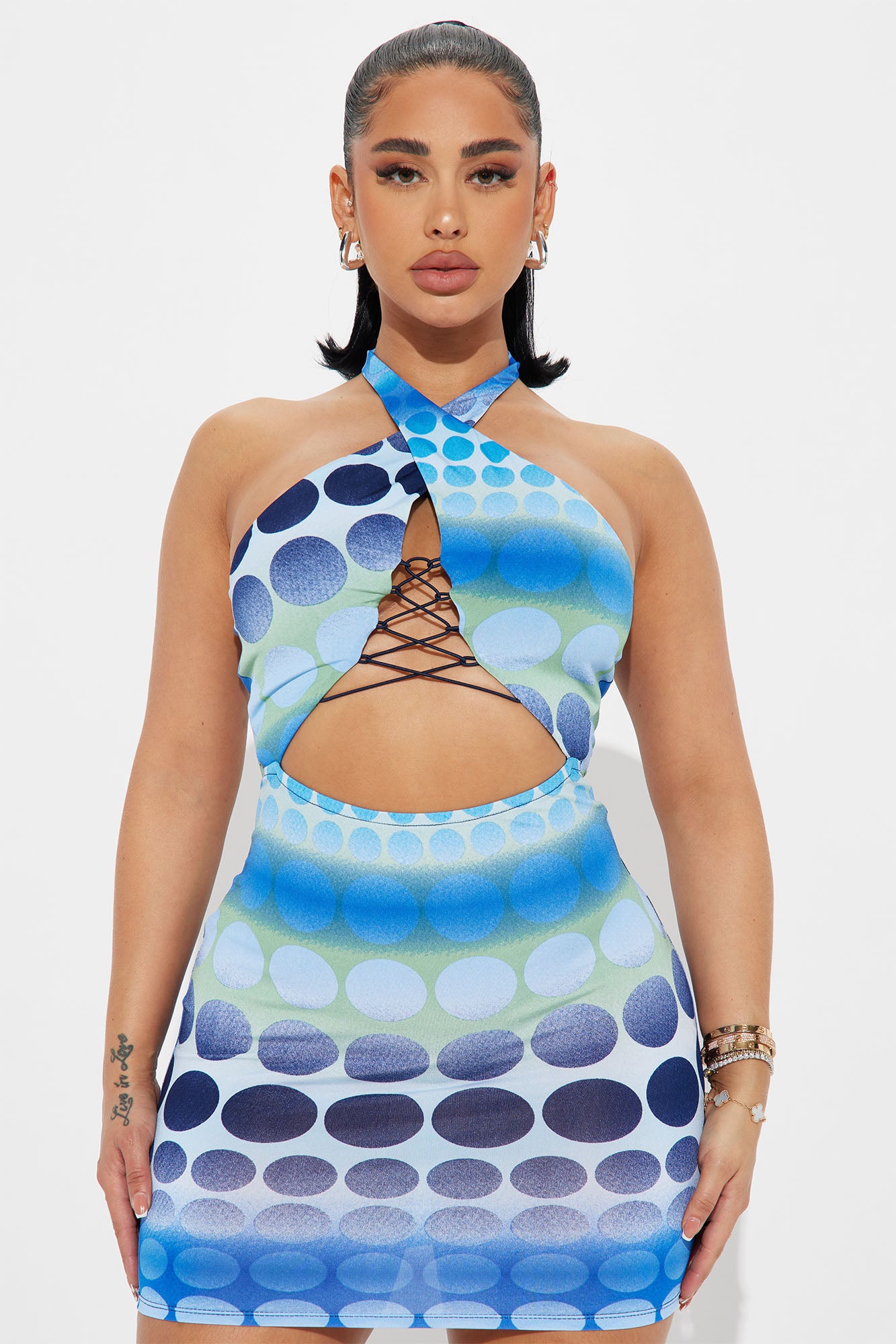 Kiya Halter Mini Dress - Blue/combo