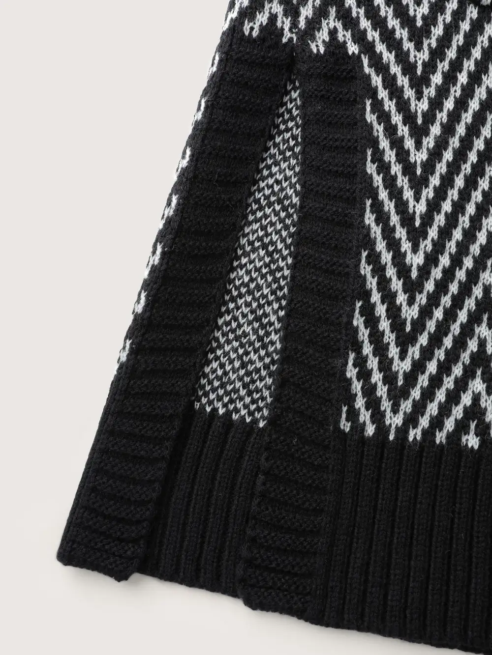 Geometric Pattern Pockets Open-Front Knit Cardigan